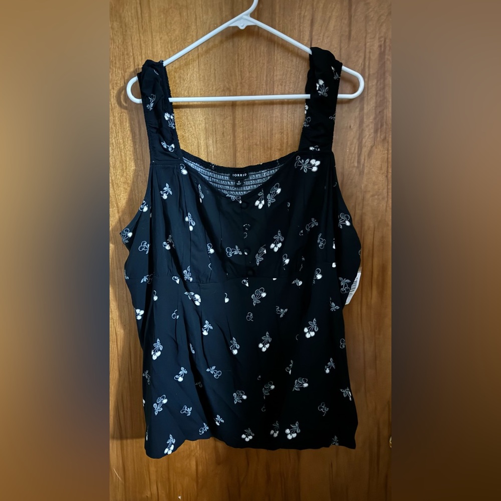 Torrid Black tank with White Cherry Print